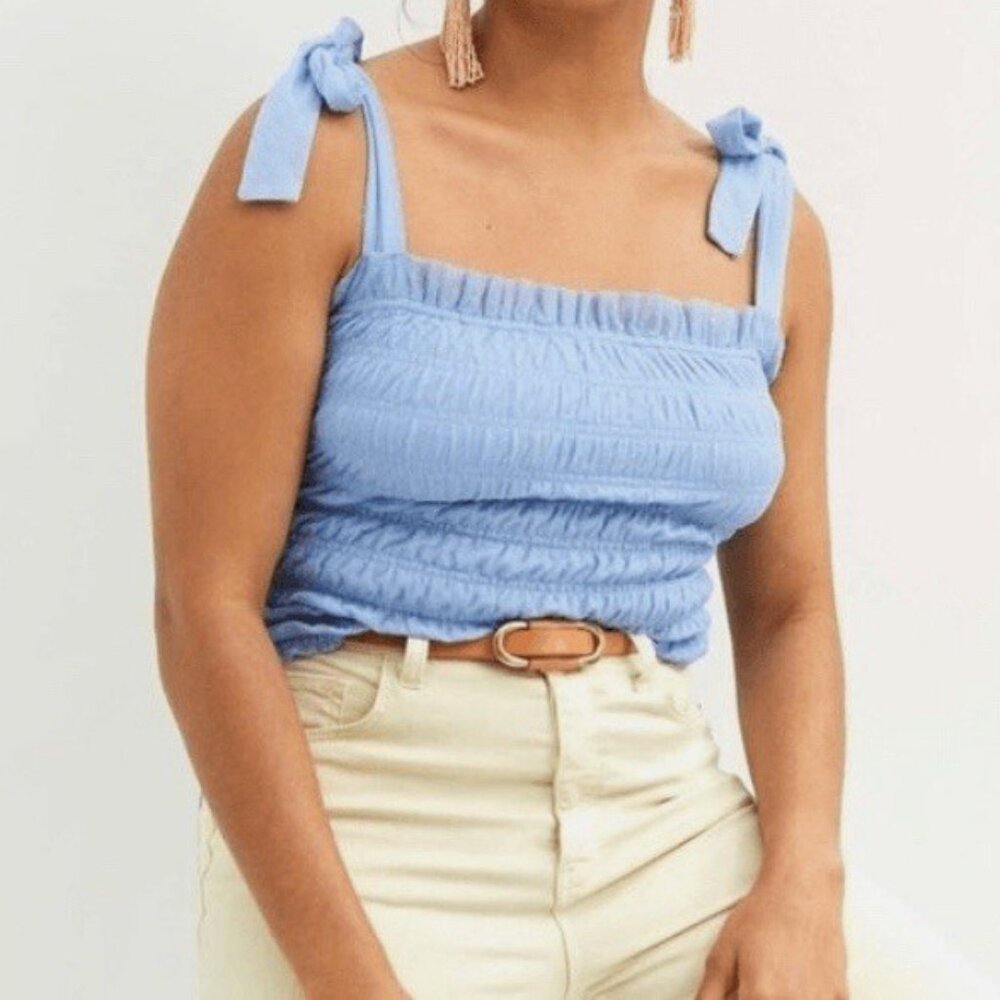 NWT Anthropologie Blue Smocked Blue Cami Top - Women Size Large - Picture 2 of 10